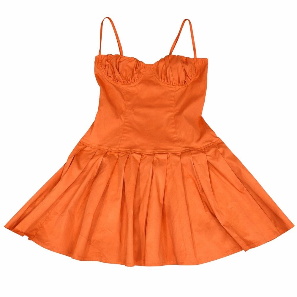 Edikted Coral pleated drop waist mini dress with sweetheart neckline women’s XS